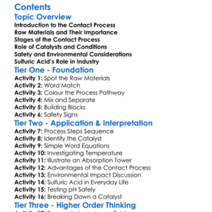 Contact Process Sulfuric Acid Production Worksheet Activity Booklet