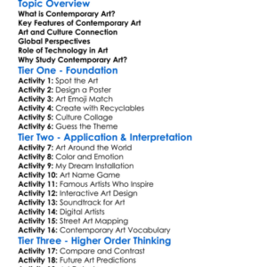 Contemporary Art And Culture Worksheet Activity Booklet