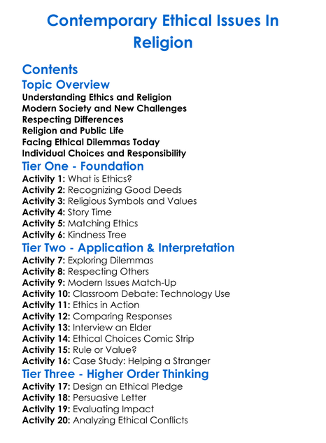 Contemporary Ethical Issues In Religion Worksheet Activity Booklet