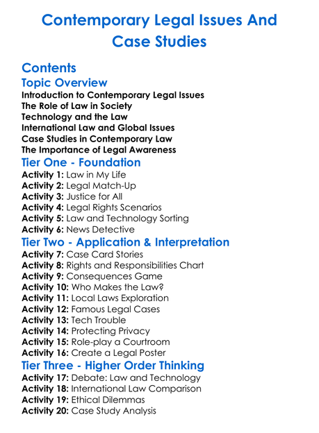 Contemporary Legal Issues And Case Studies Worksheet Activity Booklet