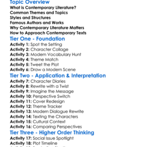 Contemporary Literature Worksheet Activity Booklet