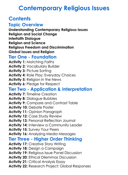 Contemporary Religious Issues Worksheet Activity Booklet