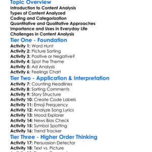 Content Analysis Worksheet Activity Booklet