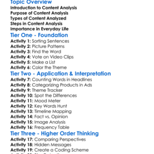 Content Analysis Worksheet Activity Booklet