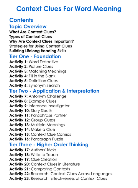 Context Clues For Word Meaning Worksheet Activity Booklet