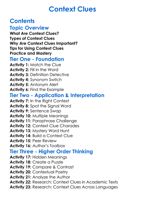 Context Clues Worksheet Activity Booklet