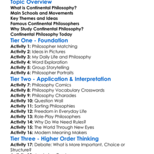 Continental Philosophy Worksheet Activity Booklet