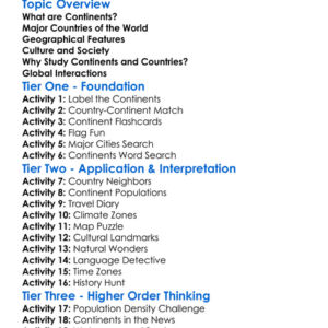 Continents And Major Countries Worksheet Activity Booklet