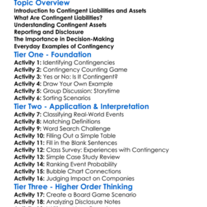 Contingent Liabilities And Assets Worksheet Activity Booklet