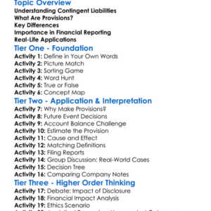 Contingent Liabilities And Provisions Worksheet Activity Booklet