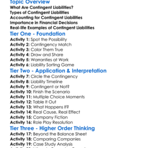 Contingent Liabilities Worksheet Activity Booklet