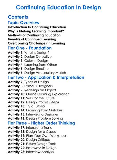Continuing Education In Design Worksheet Activity Booklet