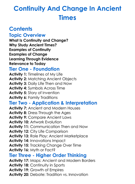 Continuity And Change In Ancient Times Worksheet Activity Booklet