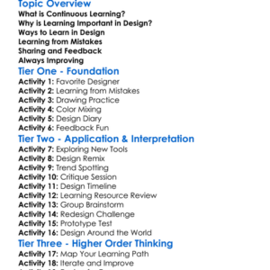 Continuous Learning In Design Worksheet Activity Booklet