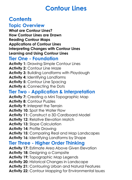Contour Lines Worksheet Activity Booklet