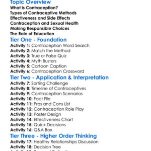 Contraception Education Worksheet Activity Booklet