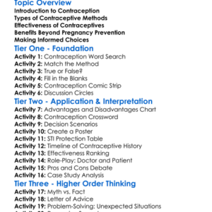 Contraception Methods Worksheet Activity Booklet