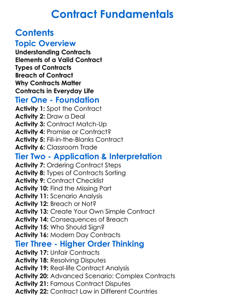 Contract Fundamentals Worksheet Activity Booklet