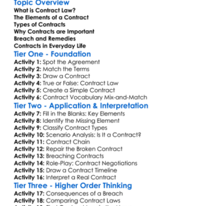 Contract Law Worksheet Activity Booklet