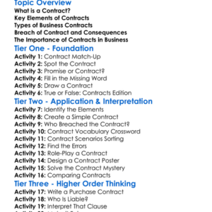 Contracts In Business Worksheet Activity Booklet