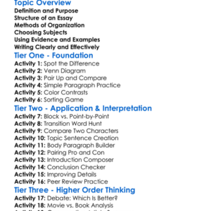 Contrast And Comparison Essays Worksheet Activity Booklet