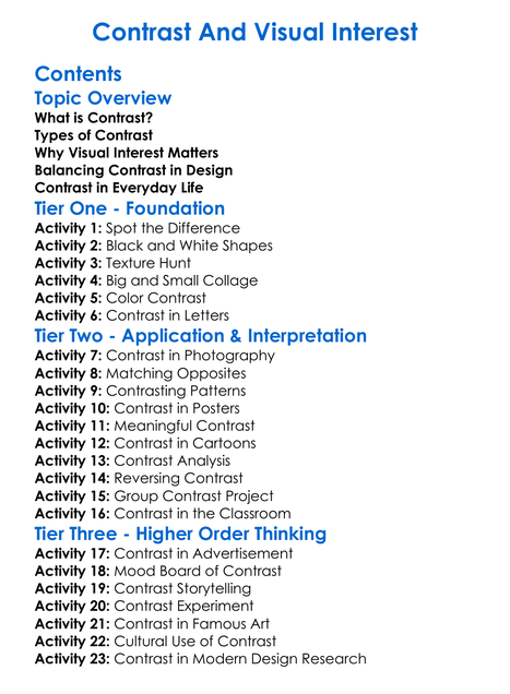 Contrast And Visual Interest Worksheet Activity Booklet