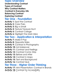 Contrast In Visuals Worksheet Activity Booklet