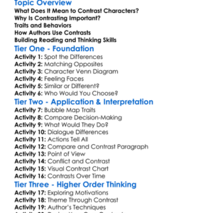 Contrasting Characters Worksheet Activity Booklet