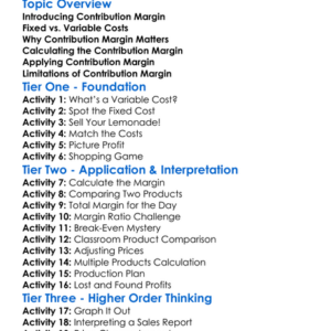 Contribution Margin Worksheet Activity Booklet