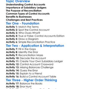 Control Accounts And Reconciliation Worksheet Activity Booklet