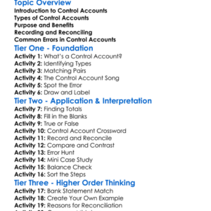 Control Accounts Worksheet Activity Booklet