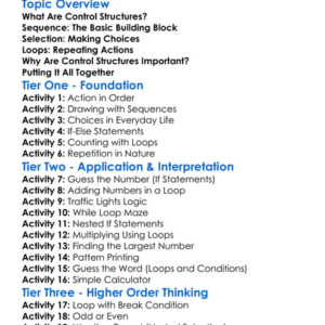 Control Structures Worksheet Activity Booklet