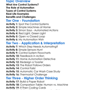 Control Systems And Automation Worksheet Activity Booklet