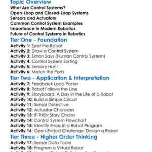 Control Systems In Robotics Worksheet Activity Booklet