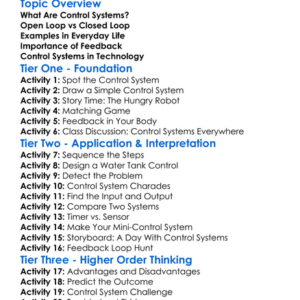 Control Systems Worksheet Activity Booklet