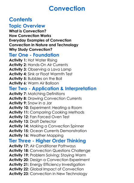 Convection Worksheet Activity Booklet