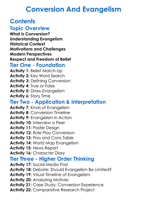 Conversion And Evangelism Worksheet Activity Booklet