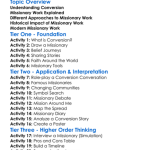 Conversion And Missionary Work Worksheet Activity Booklet