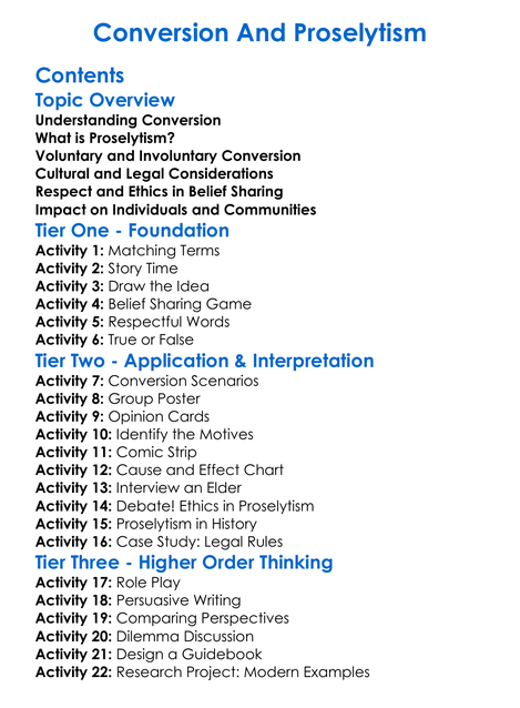 Conversion And Proselytism Worksheet Activity Booklet