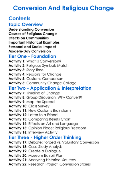 Conversion And Religious Change Worksheet Activity Booklet
