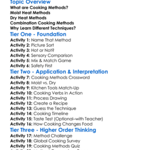 Cooking Methods And Techniques Worksheet Activity Booklet