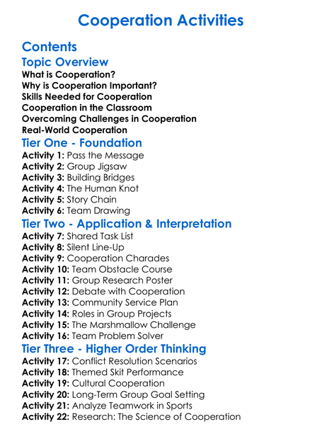 Cooperation Activities Worksheet Activity Booklet