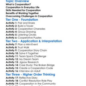 Cooperation Worksheet Activity Booklet