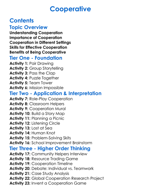 Cooperative Worksheet Activity Booklet