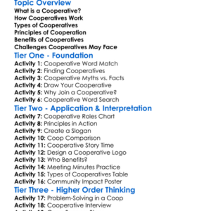 Cooperatives Worksheet Activity Booklet