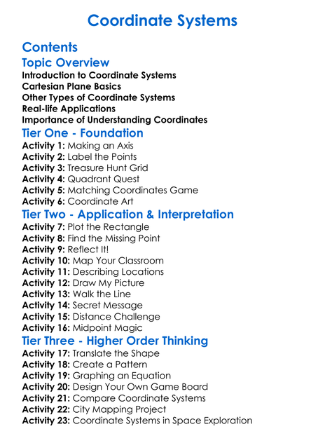 Coordinate Systems Worksheet Activity Booklet