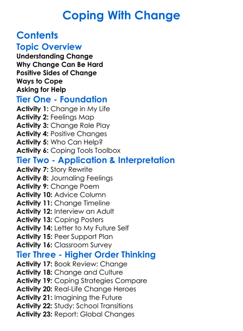 Coping With Change Worksheet Activity Booklet