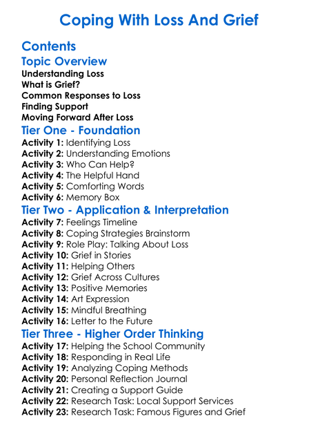 Coping With Loss And Grief Worksheet Activity Booklet