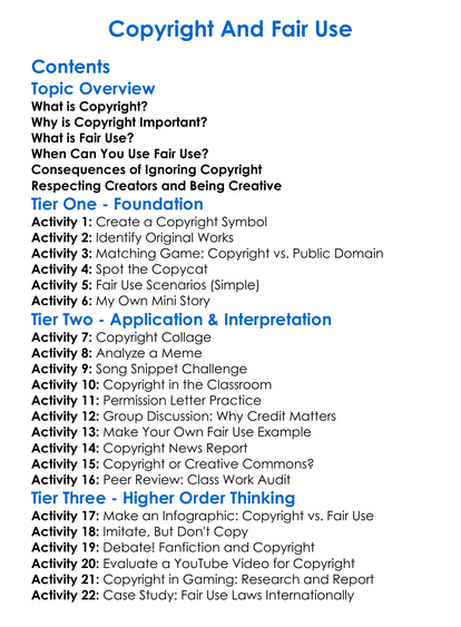 Copyright And Fair Use Worksheet Activity Booklet