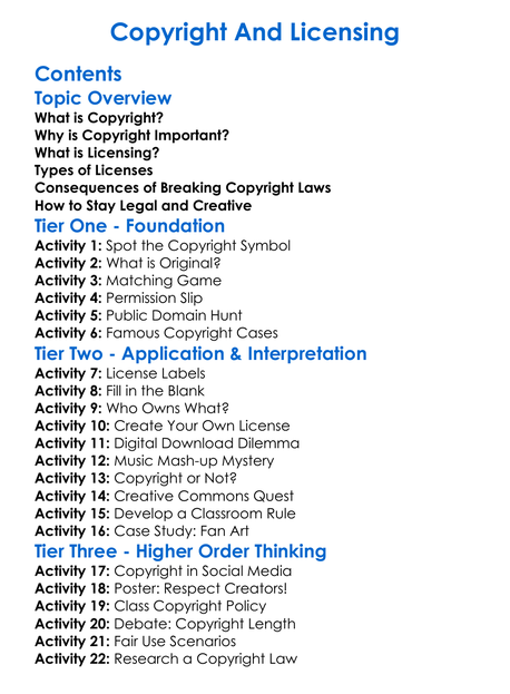 Copyright And Licensing Worksheet Activity Booklet